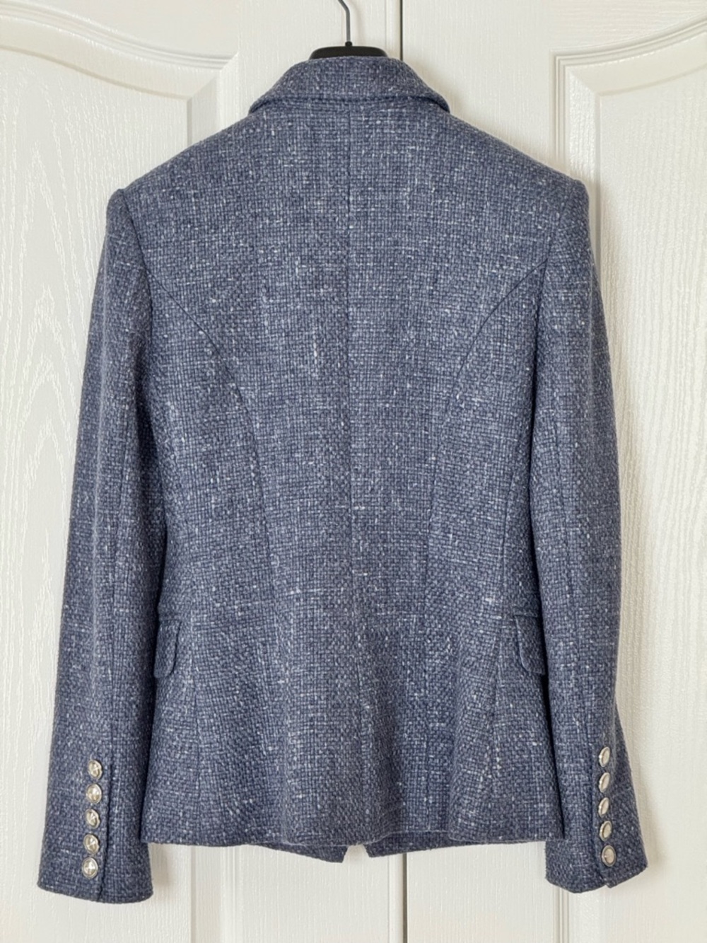 L'AGENCE Wool Blend Tweed Double-Breasted Blazer in Denim Blue - US 2 - Picture 4 of 9